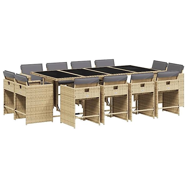 vidaXL 13-Tlg Garten-Essgruppe mit Kissen Beigemischung Poly Rattan 3211224 günstig online kaufen