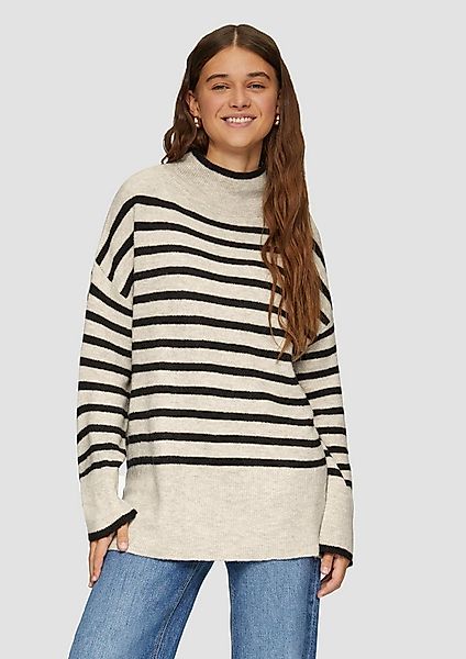 QS Longpullover Strickpullover Weicher Oversized Strickpullover mit Streife günstig online kaufen