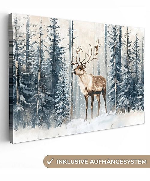 OneMillionCanvasses® Leinwandbild Rentier - Schnee - Wald - Weiß, Fotodruck günstig online kaufen
