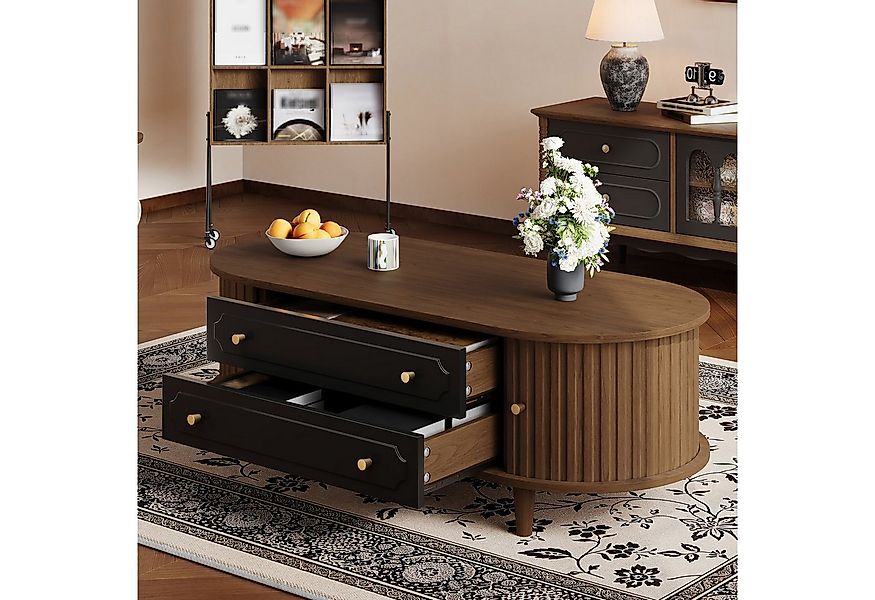 Merax Couchtisch Sofatisch Retro Beistelltisch in Walnussholzoptik (1-St), günstig online kaufen