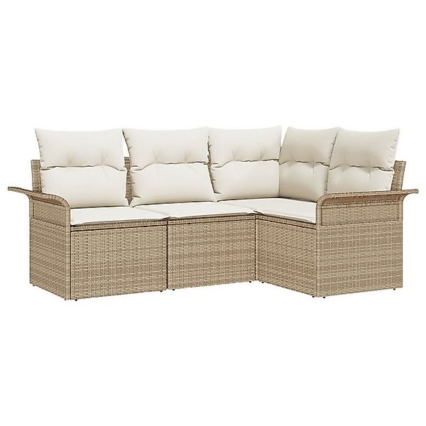 vidaXL Loungesofa 4-teiliges Garten Sofaset mit Kissen Beige Poly Rattan, 4 günstig online kaufen