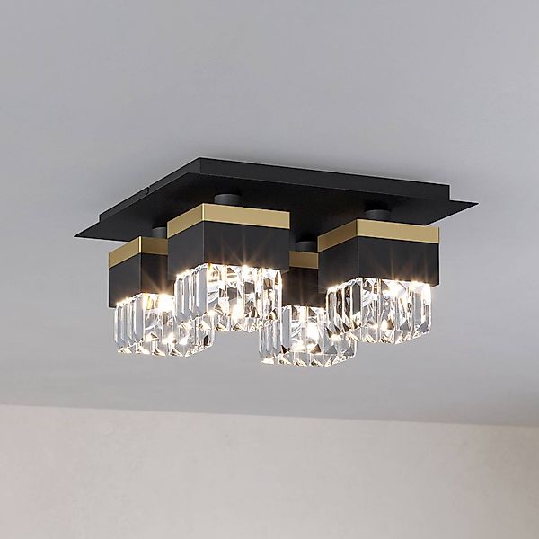 Deckenlampe Barrancas, schwarz/gold, Kristallglas günstig online kaufen
