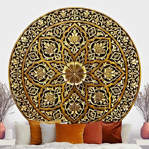 Runde Mustertapete selbstklebend Edles Mandala in Holzoptik günstig online kaufen