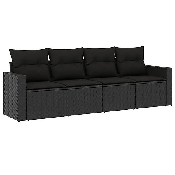 vidaXL Sofaelement 4-tlg. Garten-Sofagarnitur mit Kissen Schwarz Poly Ratta günstig online kaufen