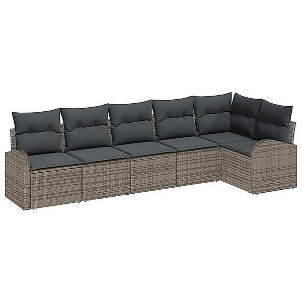 vidaXL Loungesofa 6-teiliges Garten-Sofa-Set mit Kissen Grau Poly-Rattan, 6 günstig online kaufen