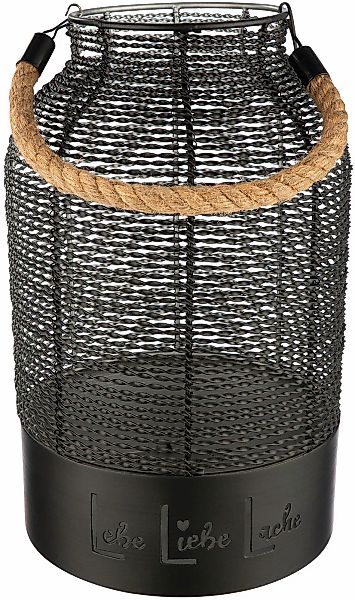GILDE Windlicht "Windlicht rund Lebe, Liebe, Lache schwarz H. 33 cm" günstig online kaufen