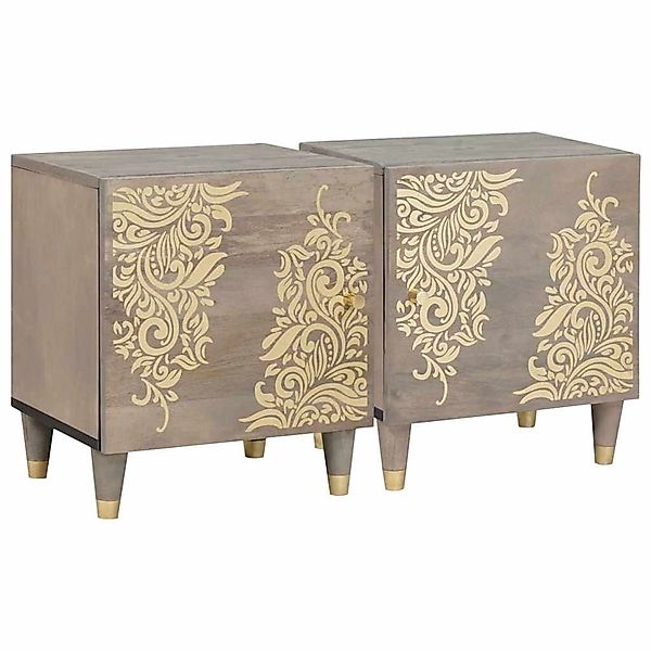 vidaXL Nachttisch 2 Stk Grau 40 x 33 x 46 cm Massives Mangoholz 4018769 günstig online kaufen