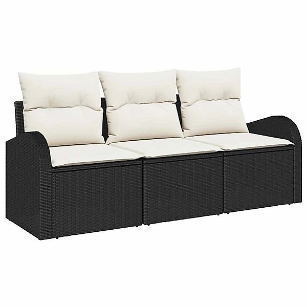 vidaXL Garten-Sofa-Set mit Kissen 3-Tlg Schwarz Poly Rattan 3345897 günstig online kaufen