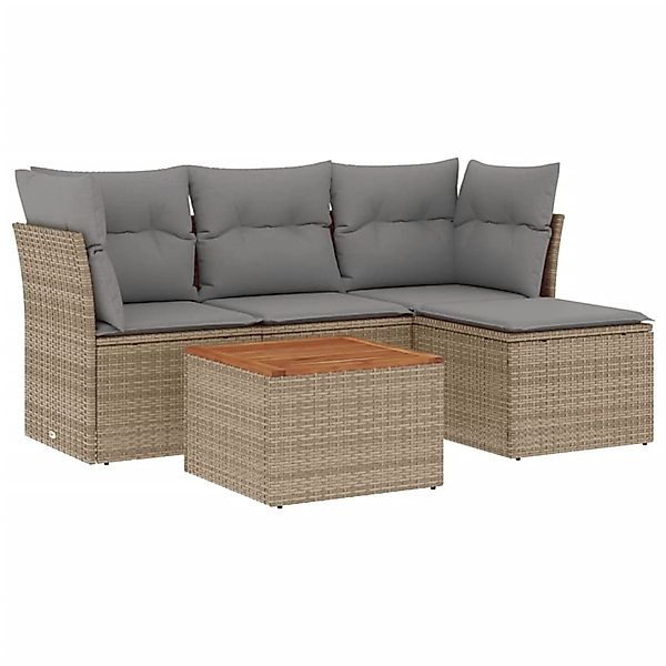 vidaXL 5-Tlg Garten-Sofagarnitur mit Kissen Beige Poly Rattan 3223609 günstig online kaufen