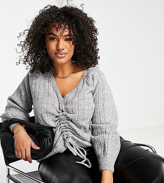 Vero Moda Curve – Pullover in Hellgrau mit V-Ausschnitt, Kombiteil günstig online kaufen