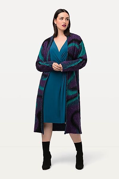 Ulla Popken Langjacke Long-Strickjacke Jacquard-Strickmuster offene günstig online kaufen