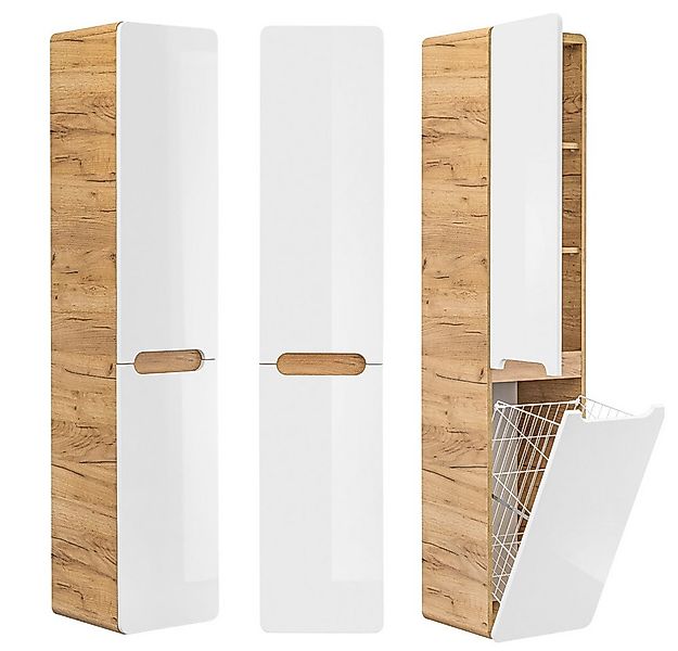 Lomadox Hochschrank LUTON-56 Wotan Eiche Nb. mit Hochglanz weiß 35x170x35cm günstig online kaufen