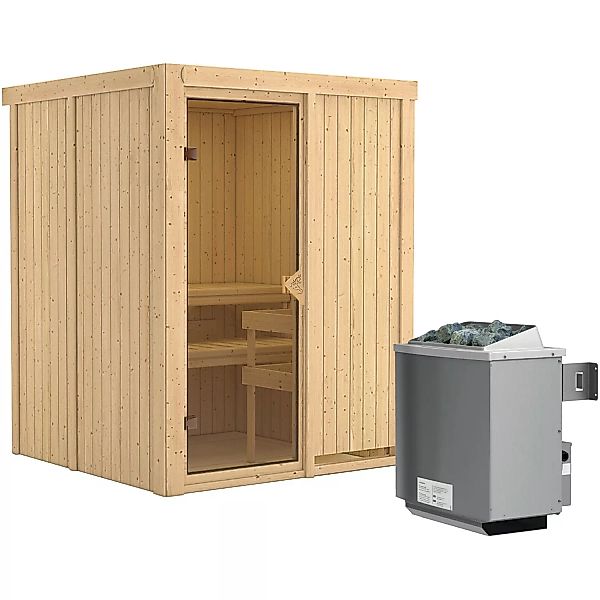 Karibu Sauna-Set Norna inkl. Ofen 9 kW mit integr. Steuerung, Dachkranz günstig online kaufen