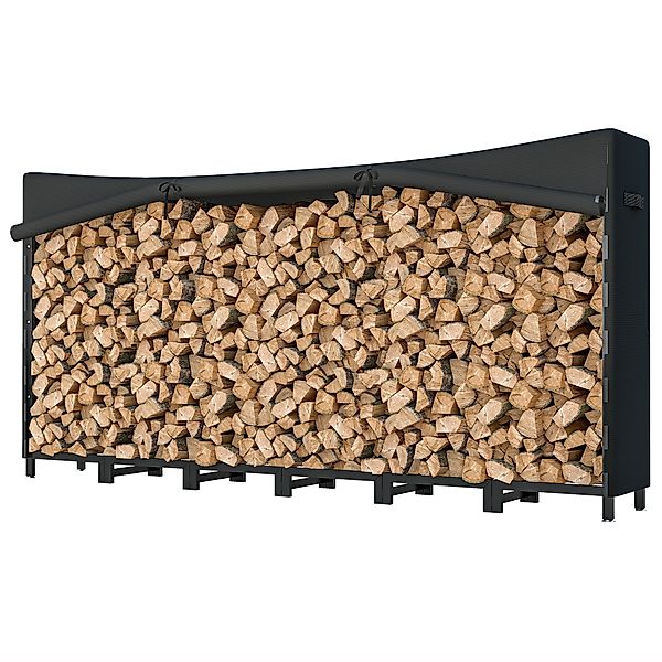Outsunny Metallisches Holzregal, 235x31x116 cm, Holzregal im Freien mit was günstig online kaufen