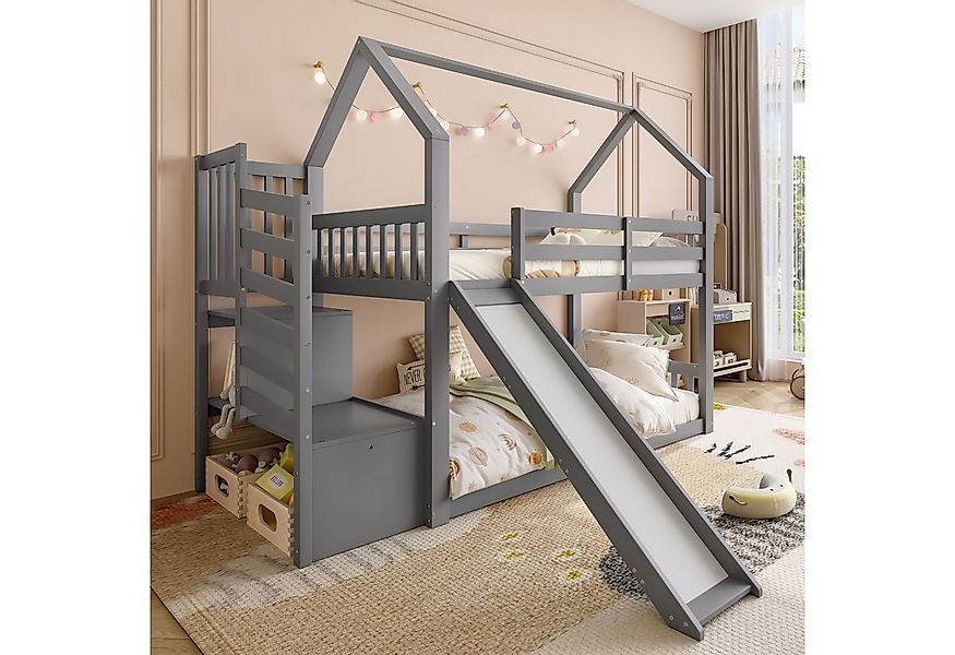 Flieks Etagenbett, Kinderbett mit Treppe & Rutsche & oberem Lattenrost 90x2 günstig online kaufen