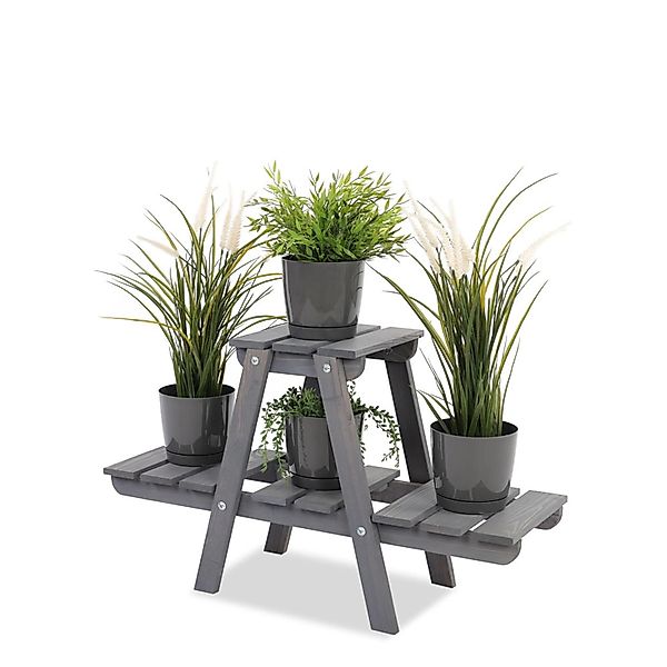 PROREGAL Blumenständer FLORACK HxBxT 45x74x25cm 3 Ablagen Kieferholz Grau günstig online kaufen