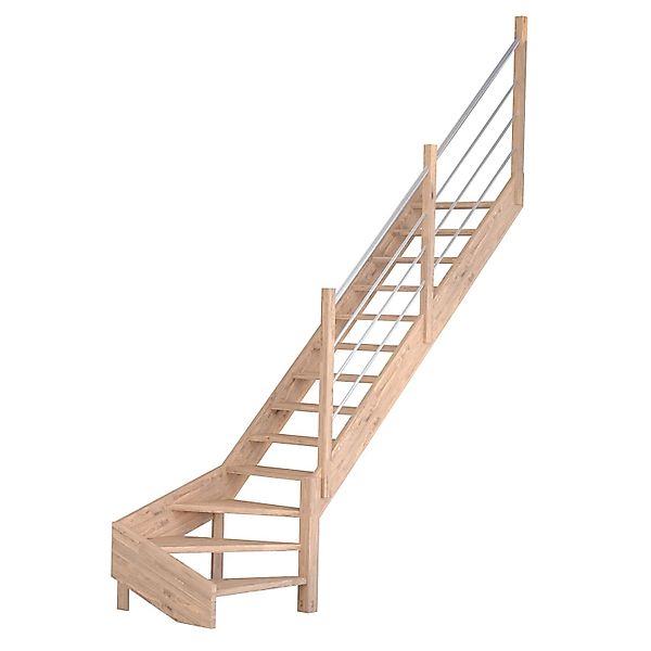 Treppe Mykonos Pro Eiche Gew. R 90 cm Holz-Edelstahl-Geländer FSC® günstig online kaufen