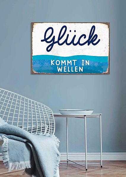 queence Metallbild "Glück kommt in Welle", Schriftzüge-Schriftzug-Meer, (1 günstig online kaufen