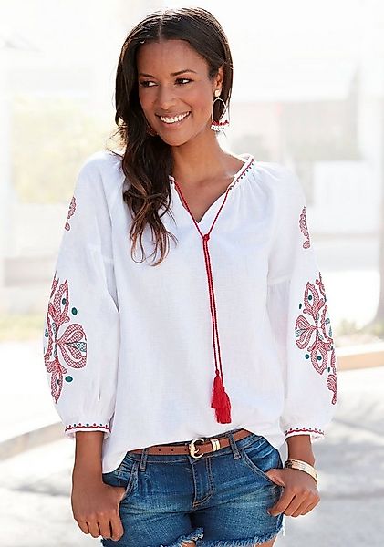 LASCANA Langarmbluse mit Stickerei, Damenbluse, Tunika, Boho-Style günstig online kaufen