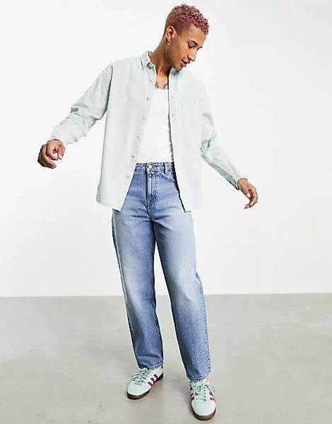 ASOS DESIGN – Hemdjacke aus Jeansstoff in verwaschenem Grün günstig online kaufen