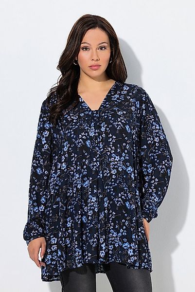 Ulla Popken Longbluse Bluse Blütenmuster Godetfalten A-Linie Langarm günstig online kaufen