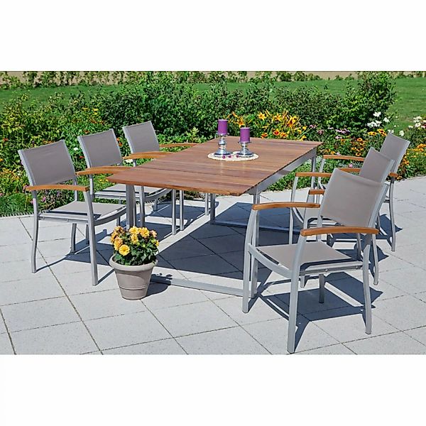 Merxx Gartenmöbel-Set Naxos 7-tlg. Grau inkl. Ausziehtisch und Stapelstühle günstig online kaufen