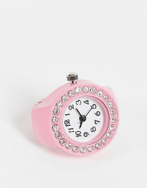 DesignB London – Armbanduhr in Rosa mit Strassverzierung günstig online kaufen