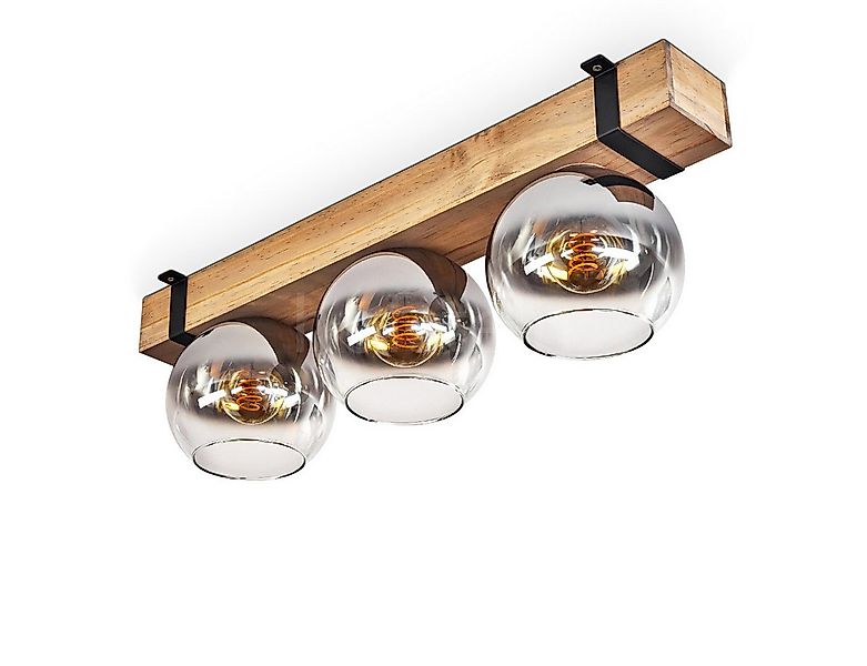 hofstein Deckenleuchte Deckenlampe aus Metall/Holz/Glas in Schwarz/Natur/Ch günstig online kaufen