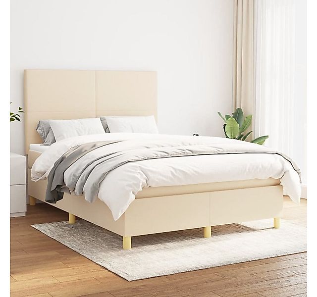 vidaXL Boxspringbett Boxspringbett mit Matratze Creme 140x200 cm Stoff Bett günstig online kaufen