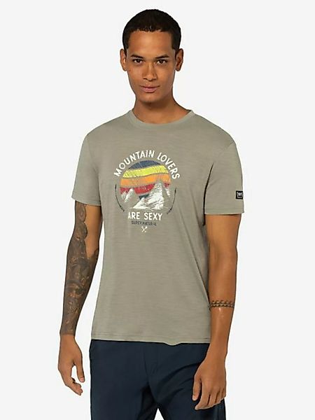 SUPER.NATURAL T-Shirt für Herren, Merino NORTHERN LIGHTS Berg Motiv, bunt günstig online kaufen