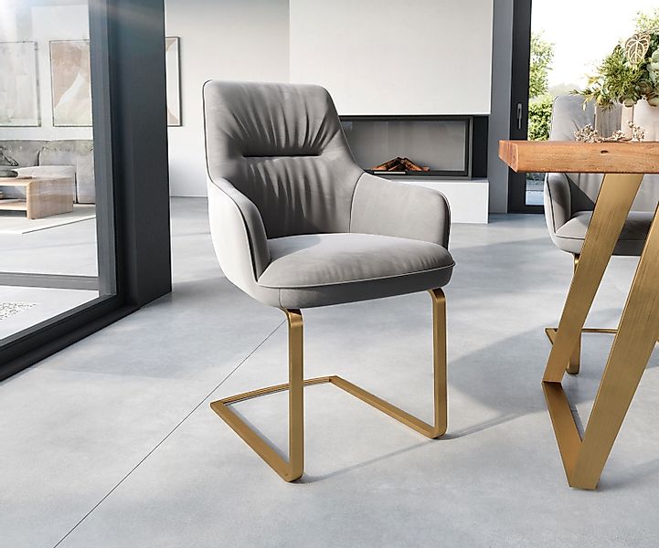Freischwinger Zelia-Flex mit Armlehnen Samt Grau Freischwinger flach Gold T günstig online kaufen