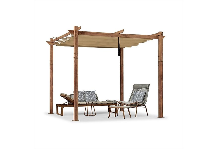 PURPLE LEAF Pergola Holzoptik Pavillon mit einziehbarem Dach, Alu Terrassen günstig online kaufen