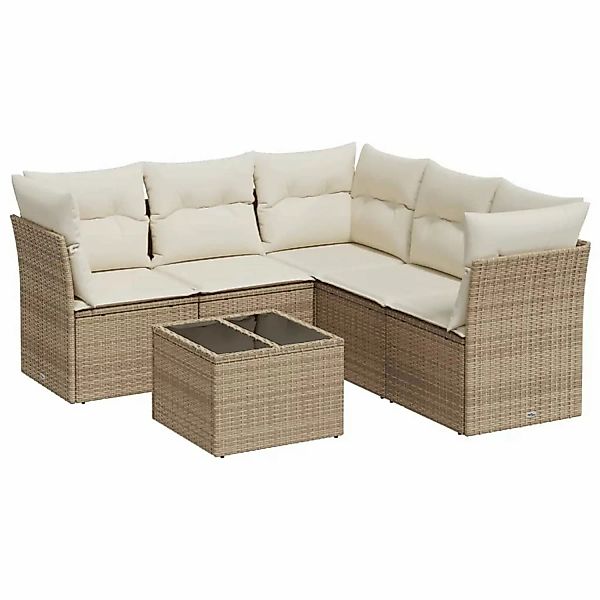 vidaXL 6-tlg Garten-Sofagarnitur mit Kissen Beige Poly Rattan Modell 5 günstig online kaufen