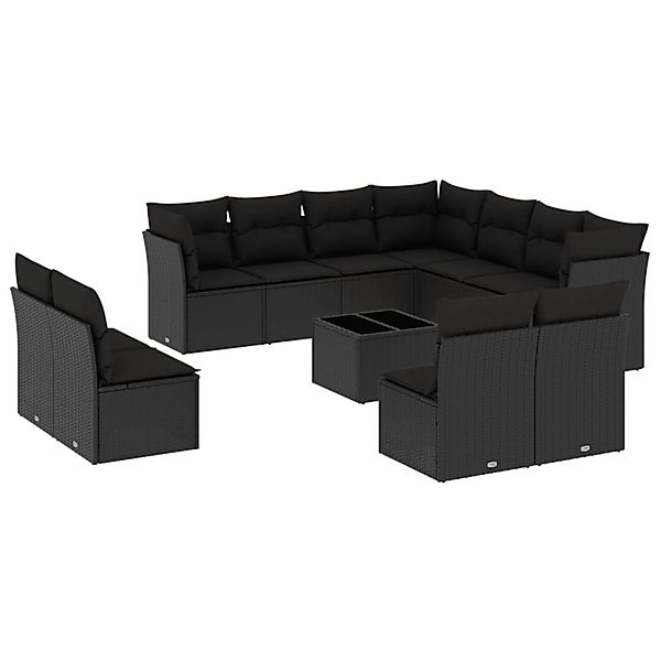 vidaXL 12-tlg Garten-Sofagarnitur mit Kissen Schwarz Poly Rattan Modell 2 günstig online kaufen