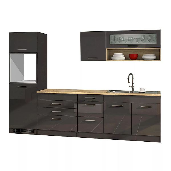 Küchenzeile 290 cm Grau Hochglanz MARANELLO-03, ohne E-Geräte B x H x T ca. günstig online kaufen