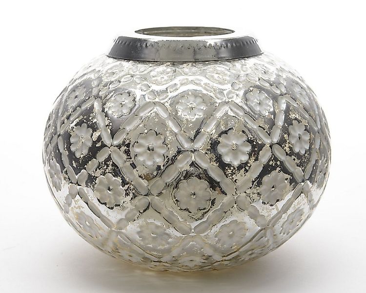 Kaemingk Windlicht Windlicht Teelicht Glas silber whitewash Ø.15 cm H.11 cm günstig online kaufen