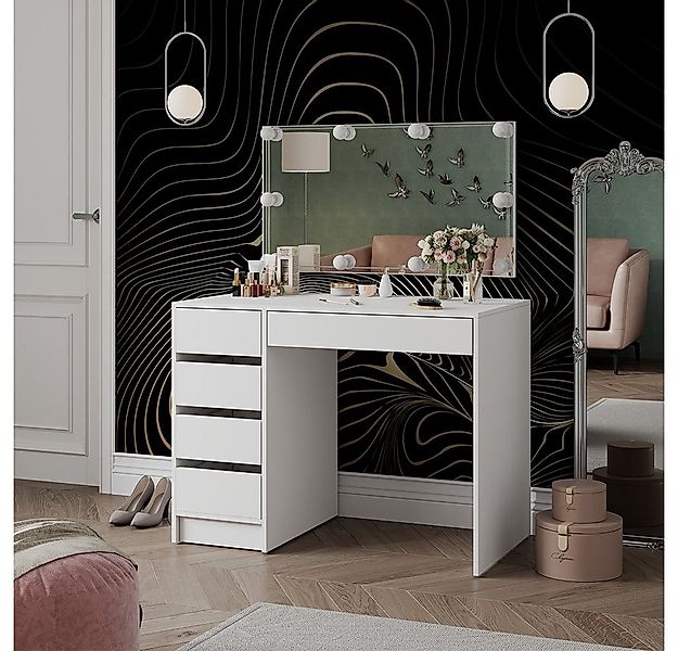 Vicco Schminktisch Thalia, Weiß Hochglanz, 100 cm mit LED Beleuchtung günstig online kaufen