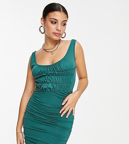 ASOS DESIGN Petite – Minikleid in Grün mit gerafften Nähten günstig online kaufen