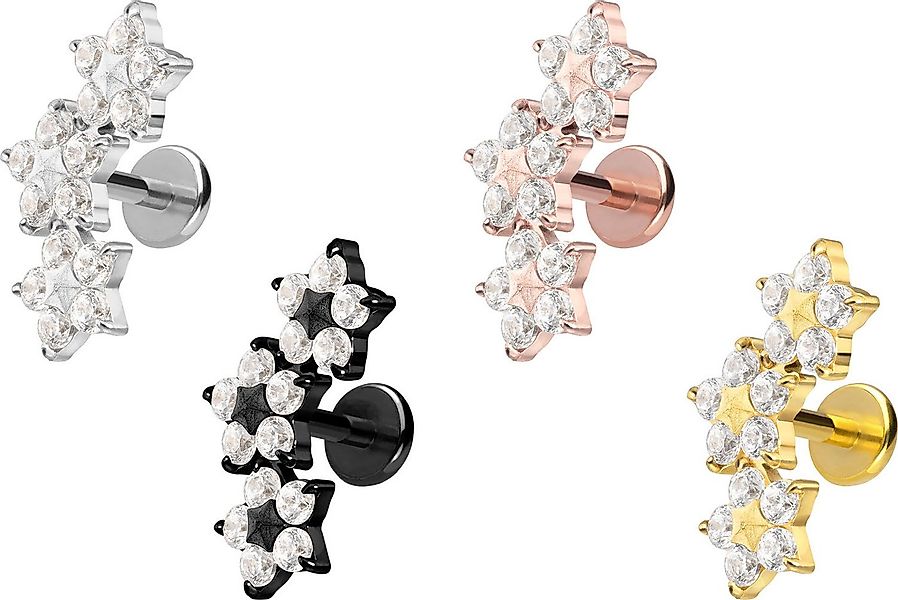 PIERCINGLINE Piercing-Set Titan Labret mit Push Fit 3 KRISTALLBLUMEN (Labre günstig online kaufen