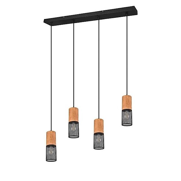 Pendelleuchte 4xE27  1 Stück Metall / Holz Hellbraun, Schwarz günstig online kaufen