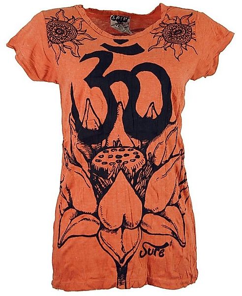 Guru-Shop T-Shirt Sure T-Shirt Lotus - Om - rostorange Festival, Goa Style, günstig online kaufen