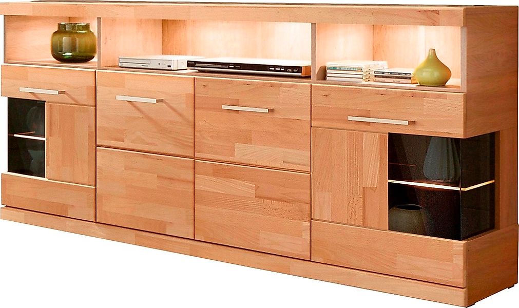 Home affaire Sideboard "Ribe,180cm breit,Fronten Masivholz,9 Fächer,4 Türen günstig online kaufen