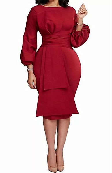 ZWY Dirndl Kleid mit Rundhalsausschnitt für Frauen Unifarbenes Slim Fit Kle günstig online kaufen