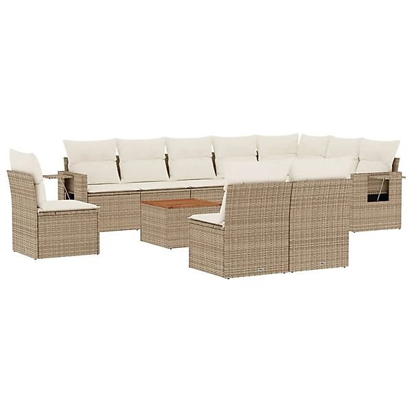 vidaXL 11-Tlg Garten-Sofagarnitur mit Kissen Beige Poly Rattan 3256947 günstig online kaufen