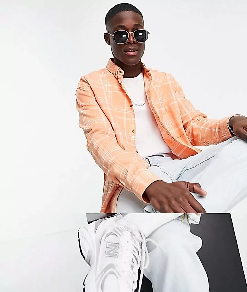 ASOS DESIGN – Kariertes Oversize-Hemd im Stil der 90er in Orange günstig online kaufen