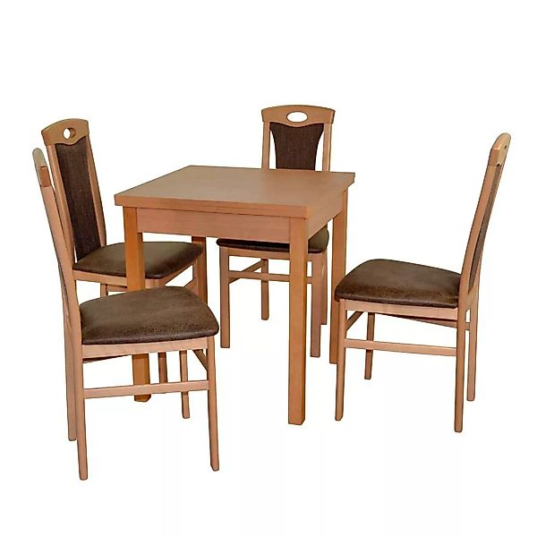 Esstischgruppe mit vier Stühlen Buchefarben und Braun (fünfteilig) günstig online kaufen