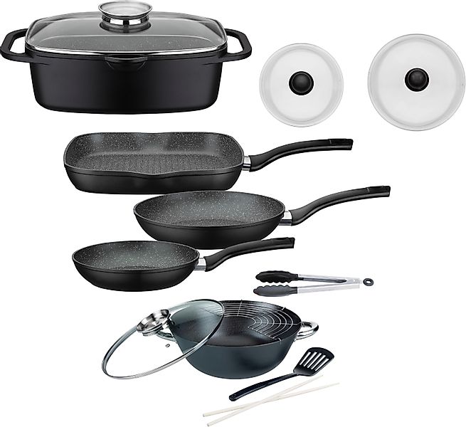 GSW Topf-Set »Gourmet« Set, 3-tlg. Pfannen-Set, 2 Glasdeckel, 1 Bräter, 1 W günstig online kaufen