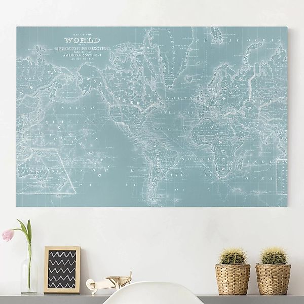 Leinwandbild Weltkarte - Querformat Weltkarte in Eisblau günstig online kaufen