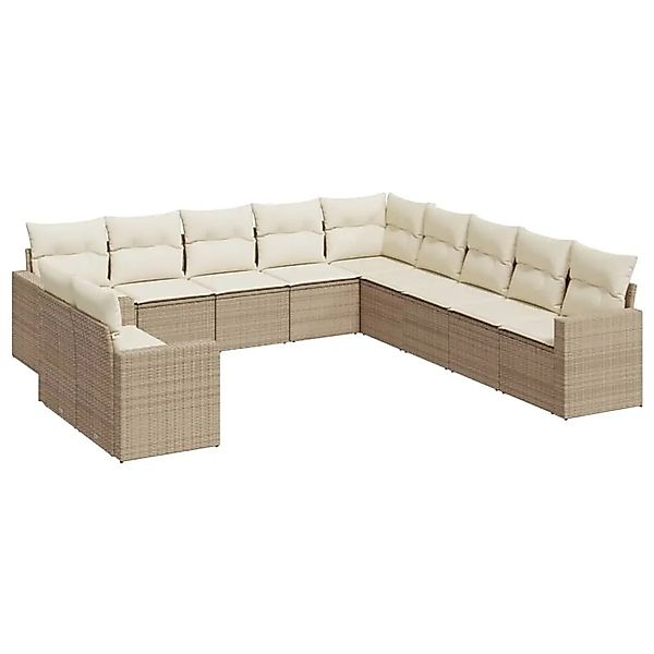 vidaXL 11-Tlg Garten-Sofagarnitur mit Kissen Beige Poly Rattan 3251525 günstig online kaufen