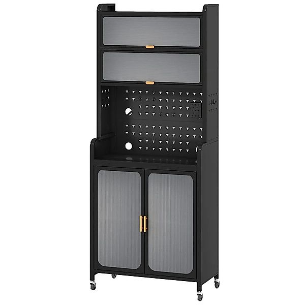 Costway Küchenschrank mit Rollen Küchenregal & Arbeitsplatte Schwarz günstig online kaufen